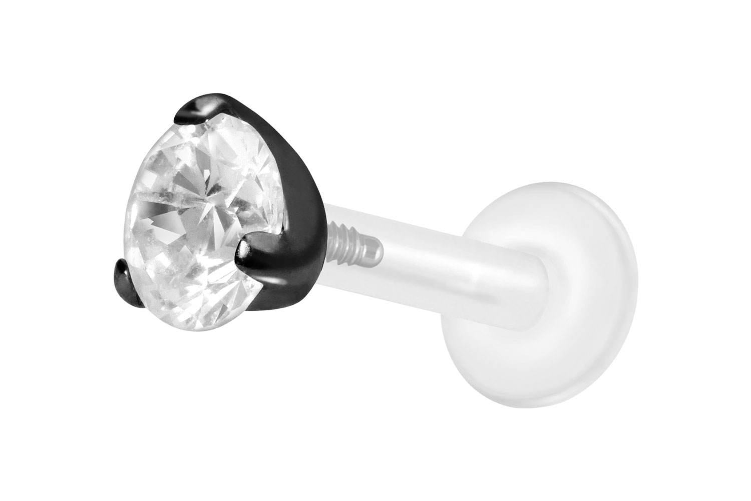 PTFE Labret Piercing mit Innengewinde + Titan-Aufsatz EINGEFASSTER KRISTALL